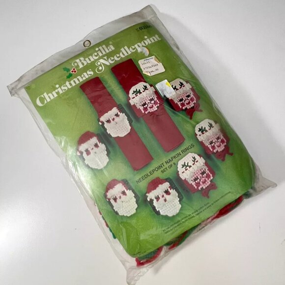 Bucilla Christmas Needlepoint Kit Napkin Rings #60388 Santa Claus Mrs. Claus NIP - Picture 7 of 7